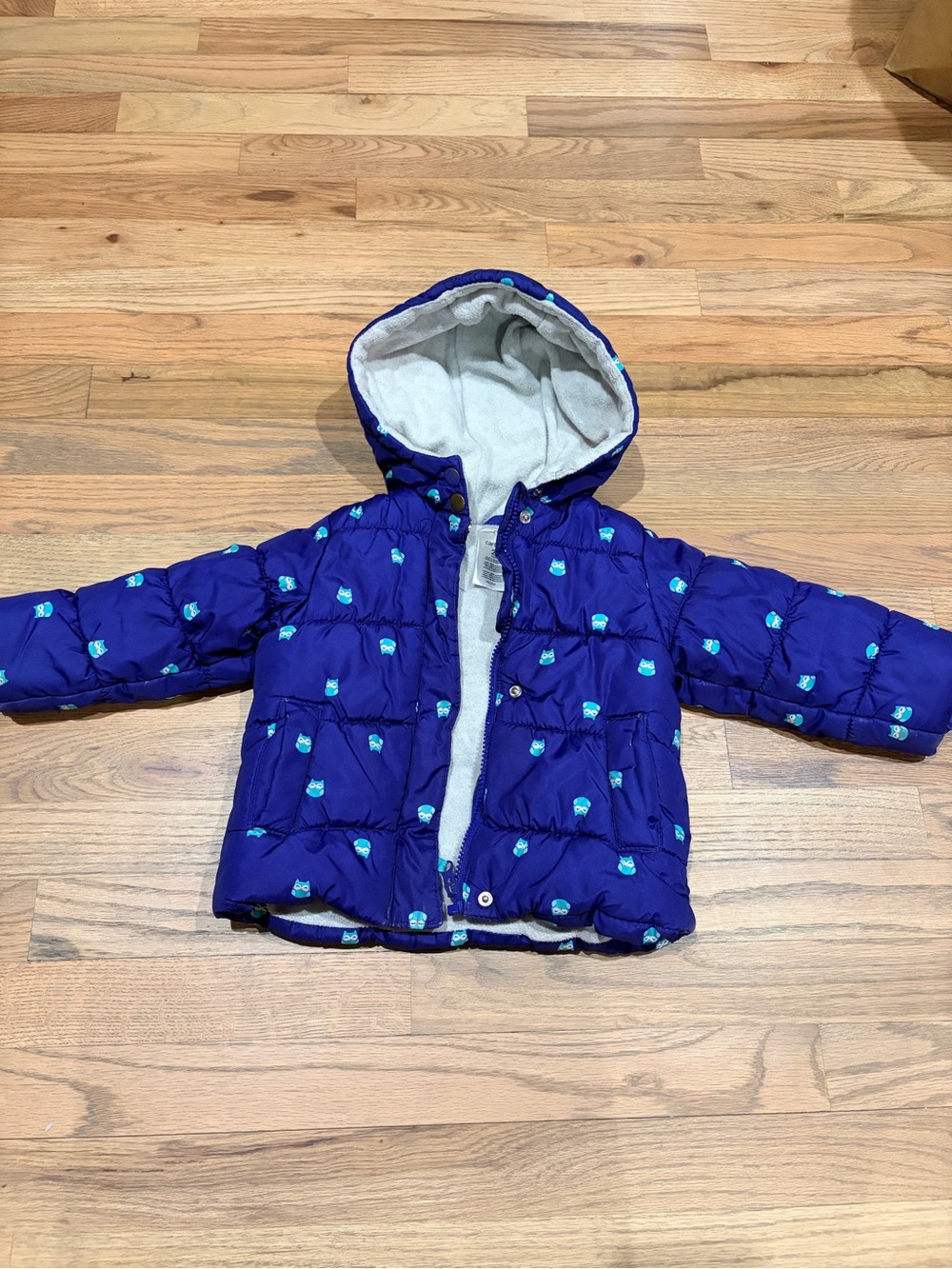 Carter’s toddler girl owl print fleece lined warm winter jacket